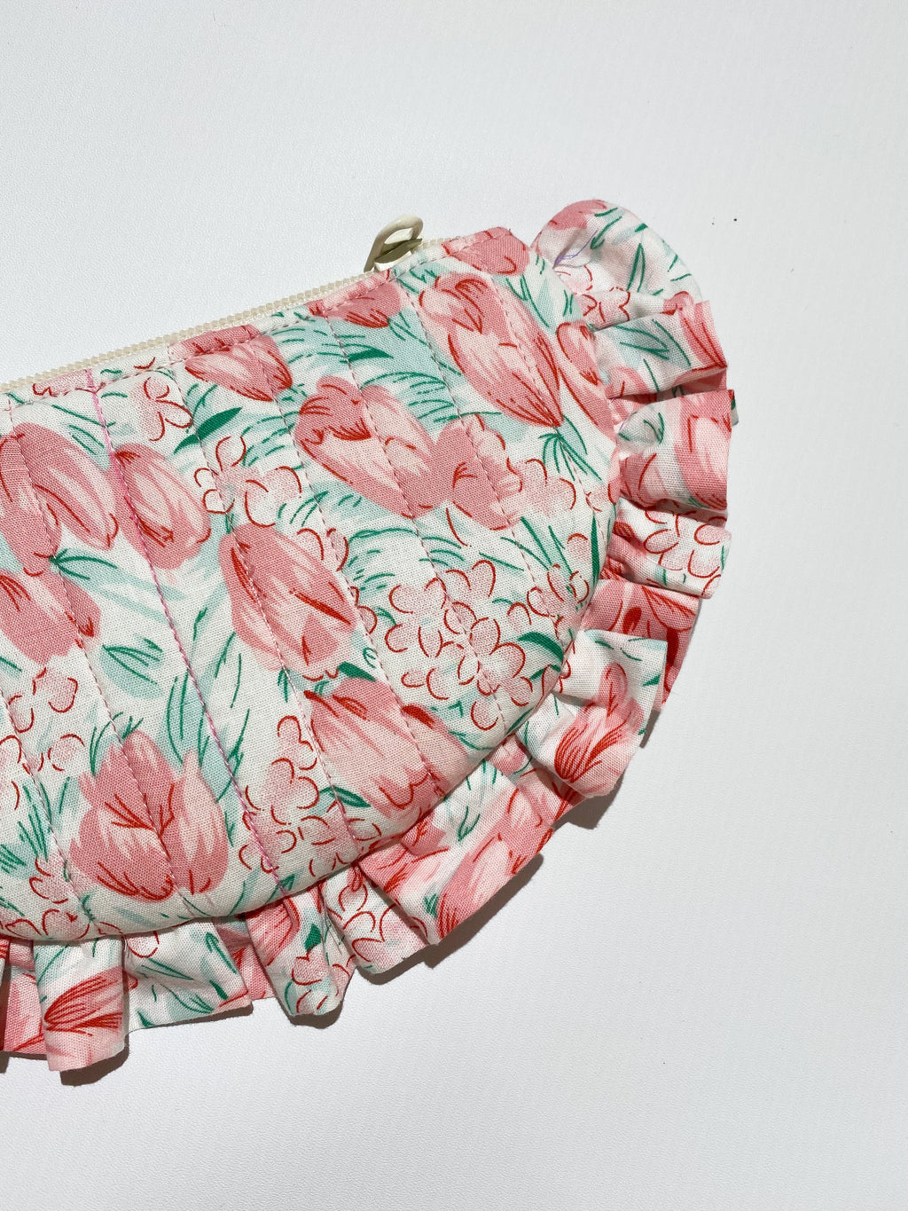 Floral Ruffle Pouch Wristlet