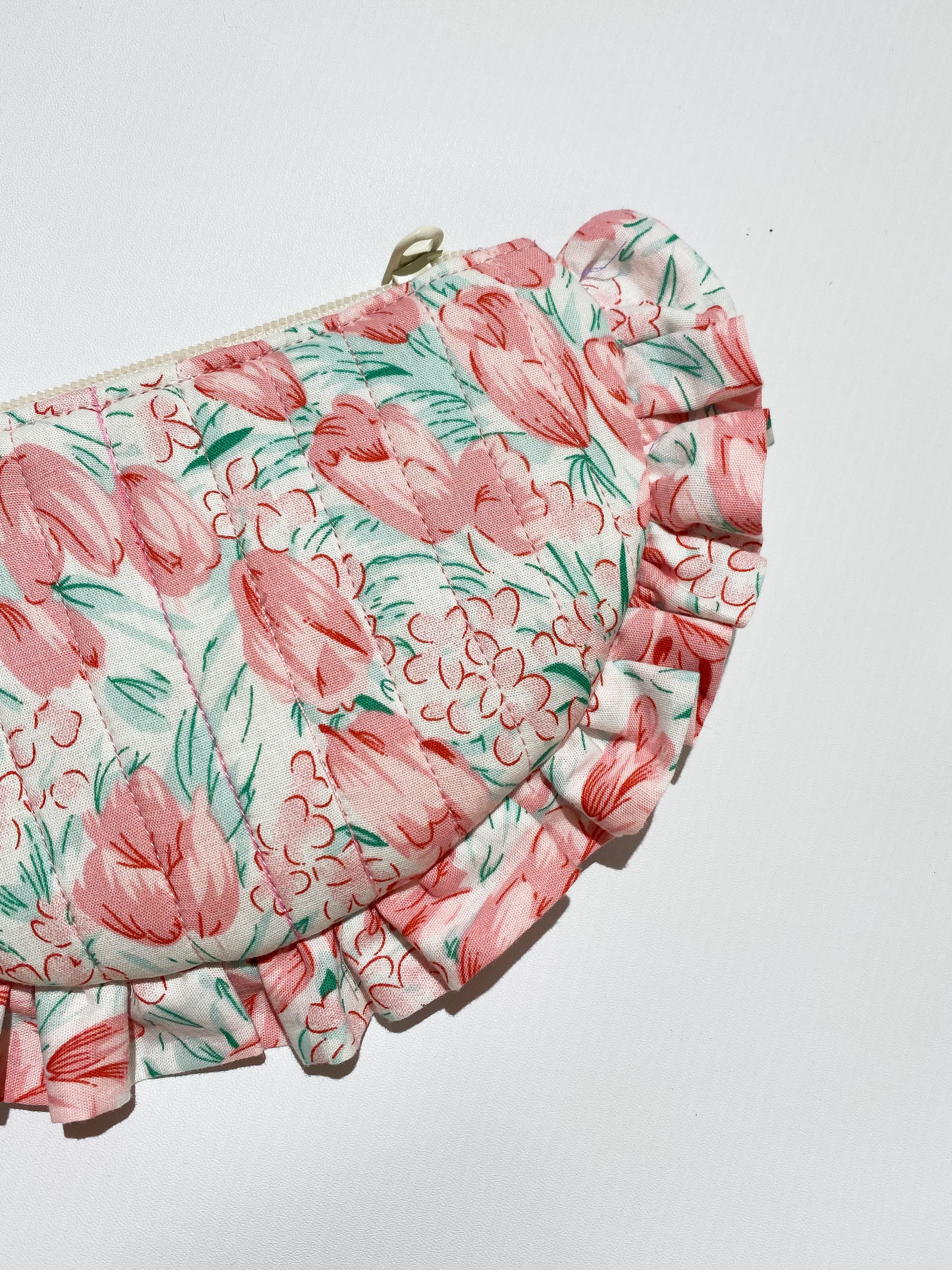 Floral Ruffle Pouch Wristlet