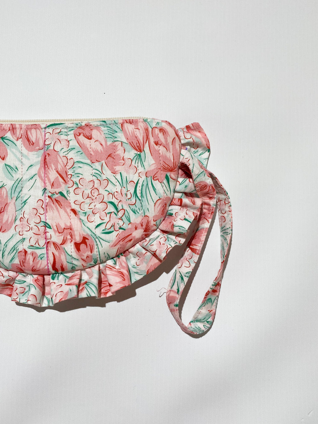 Floral Ruffle Pouch Wristlet
