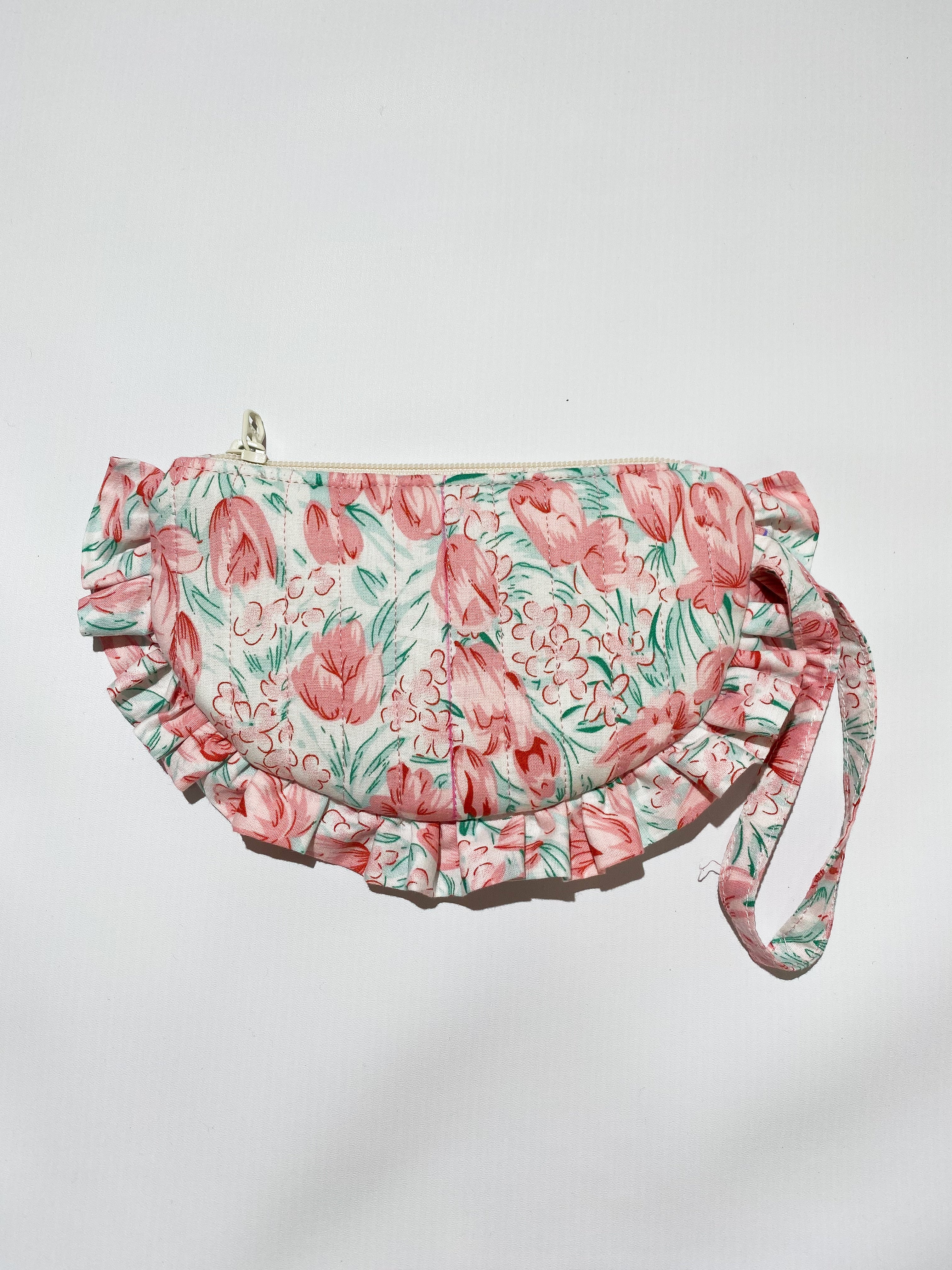 Floral Ruffle Pouch Wristlet